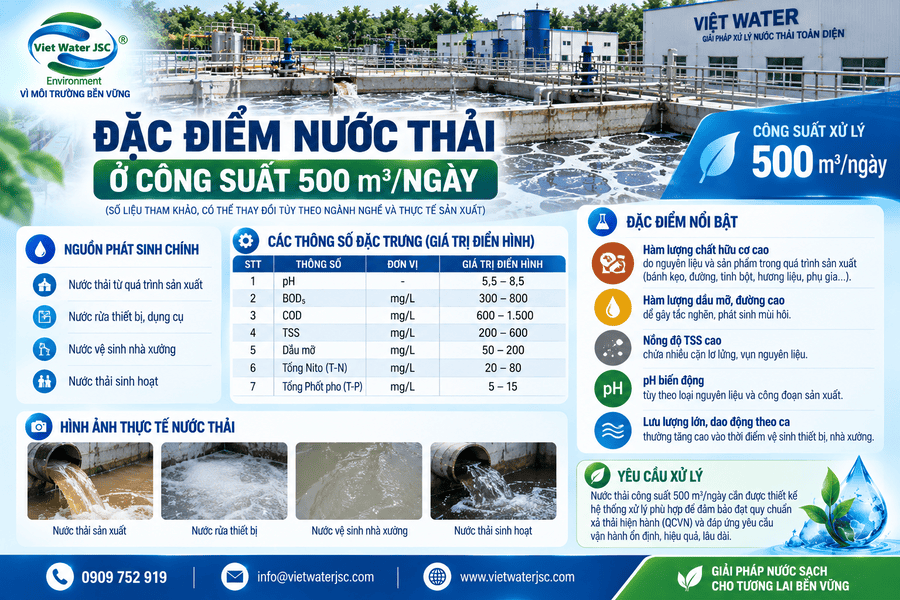 c điểm nước thải ở công suất 500m³ngày