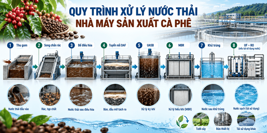 Quy trình xử lý nước thải nhà máy sản xuất cà phê
