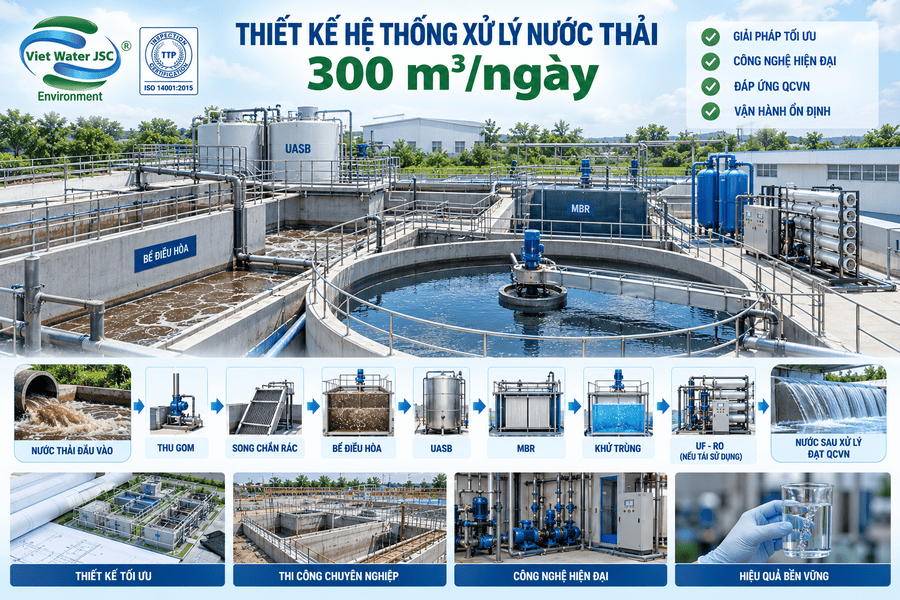 Thiết kế thiết bị cho công suất 300m³ngày